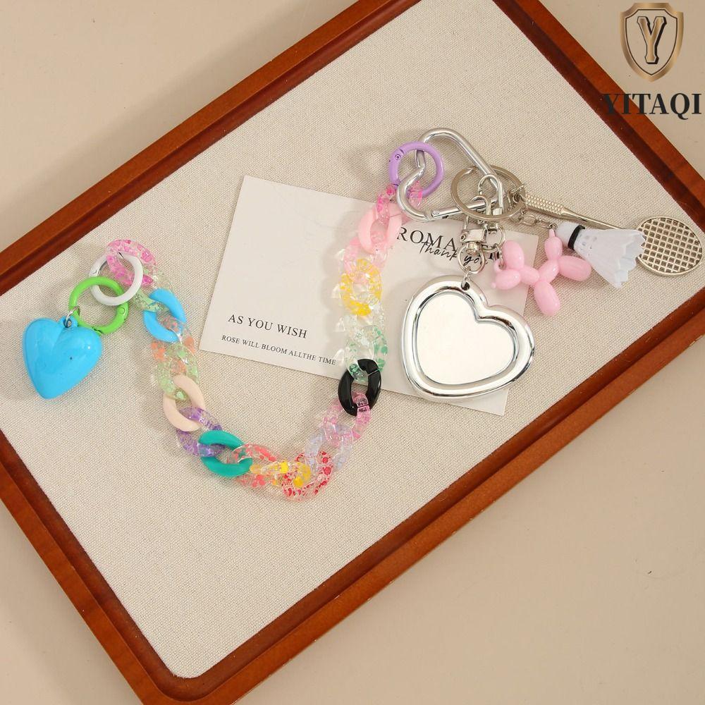 YITAQI Heart Locket Móc Khóa, Túi Trang Trí Hợp Kim Cầu Lông Cặp Đôi Móc Khóa, Đơn Giản Nhăn Chống M