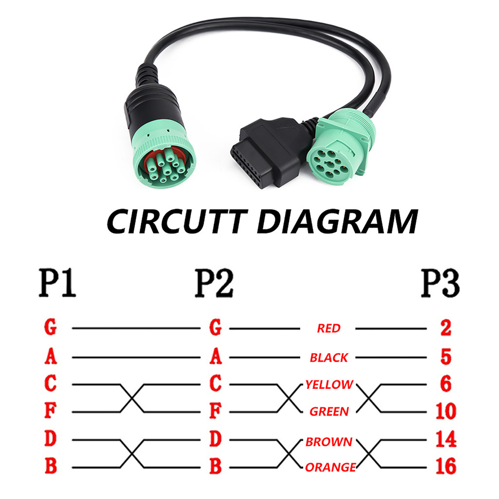 [TIE] 9 Pin Sang Giao Diện OBD2 Xe Tải YCable Adapter OBDII Y Splitter Truck 16Pin Nam Sang Nữ J1939