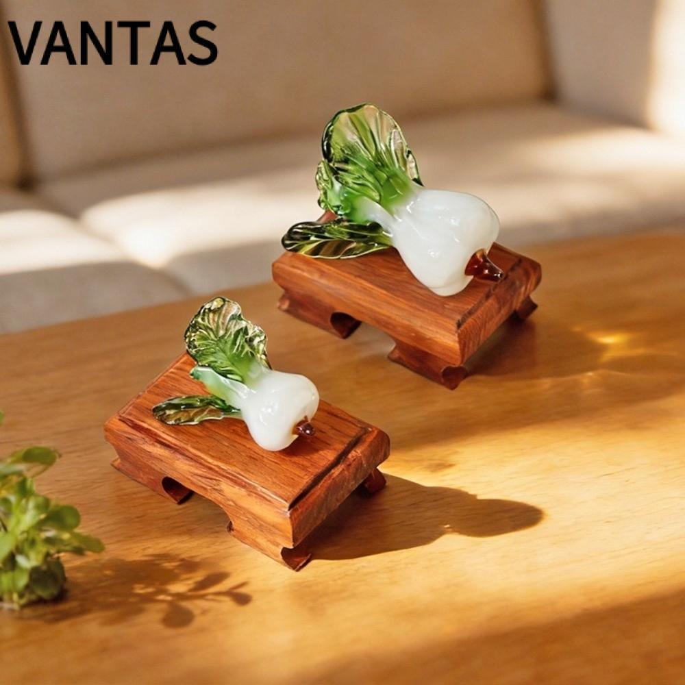 VANTAS Trang trí bàn làm việc pha lê, Bok Choy Hình dạng thủy tinh thổi Bok Choy, Thiết kế thịnh vượ