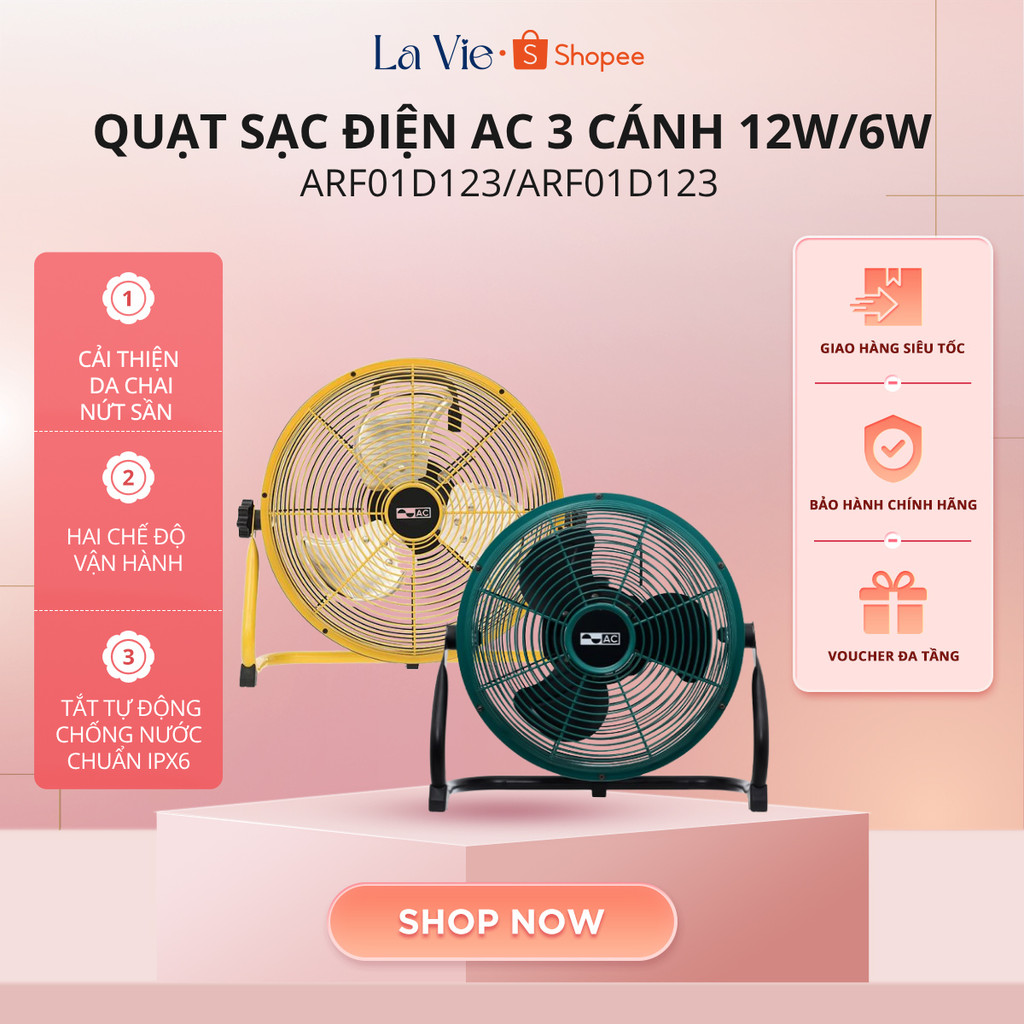 Quạt sạc điện AC 3 cánh ARF01D103 6W | ARF01D123 12W - Bảo hành 12 tháng