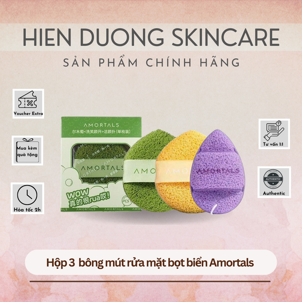 [Lẻ 1 mút] Bông mút rửa mặt bọt biển AMORTALS | Mút Amortals hình giọt nước làm sạch da mặt