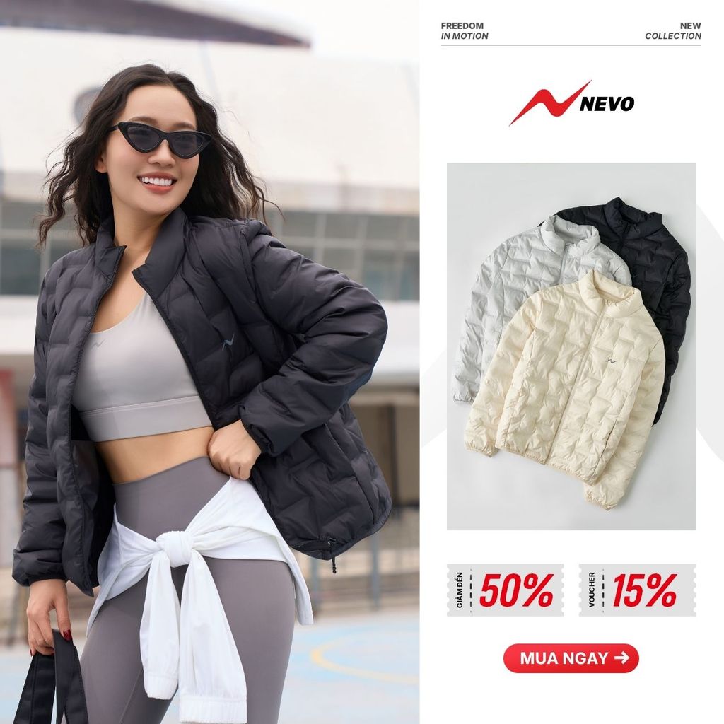 SALE Áo phao nữ NEVO chần bông siêu ấm, siêu nhẹ, chống thấm, chống gió tôn dáng WEPJ25F001