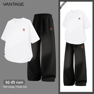 Vantage Set Bộ Thể Thaoáo thun cổ lọ tay ngắn bộ quần áo thể thao nam local brand