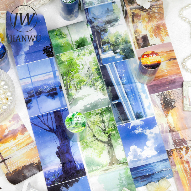 JIANWU Phong Cảnh Chữ Series Vintage Night View Cloud Sea Phong Cảnh Chất Liệu Cắt Băng Washi Sáng T