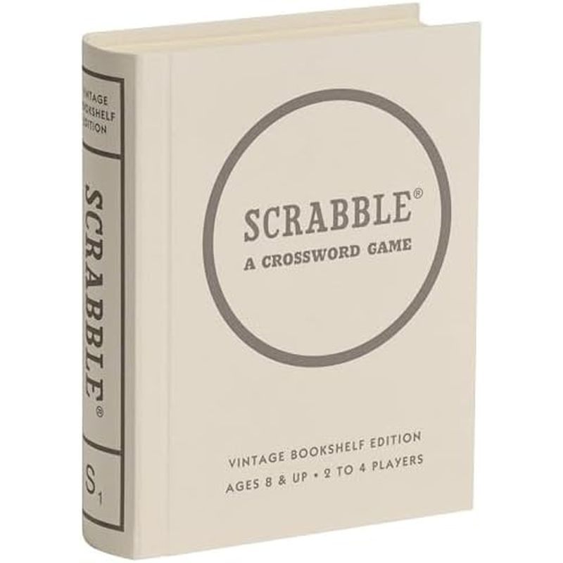 mpany Scrabble Vintage Bookshelf Edition Linen Fabric-Wrapped Book Case with Solid Wood Tiles and Ra