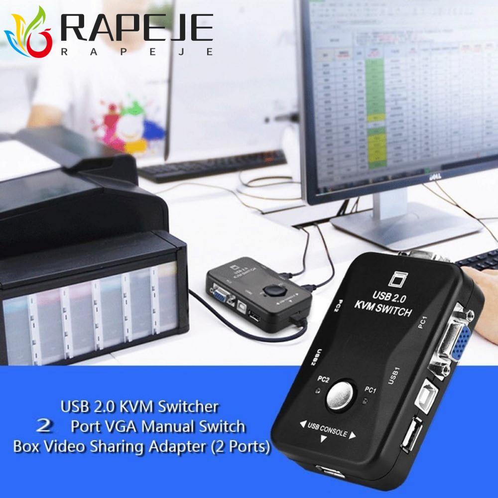 RAPEJE 2 Cổng VGA KVM Switch, Bộ Chuyển Đổi 2 Trong 1 USB 2.0 KVM Switch Splitter, USB 2.0 KVM Tiện 
