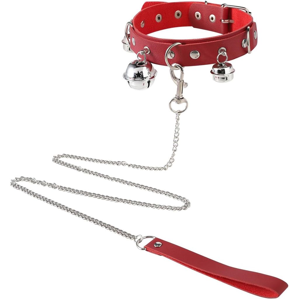 Choker Necklace for Women Gothic Collar and Leash Set Adjustable Vintage Leather Bells Choker Collar