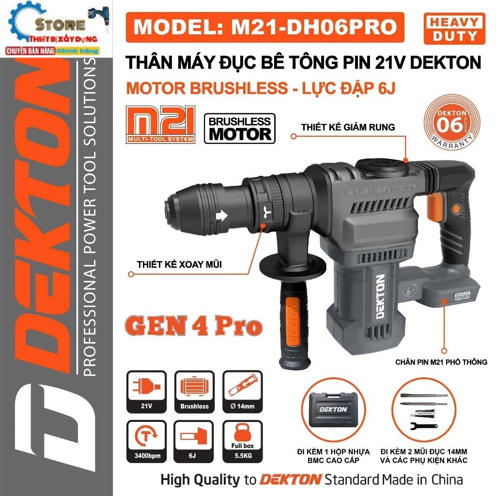 Máy Đục Dekton M21-DH06PRO/M21-DH06XPRO - Chân Pin Phổ Thông - Motor Brushless - Store thiết bị dekt