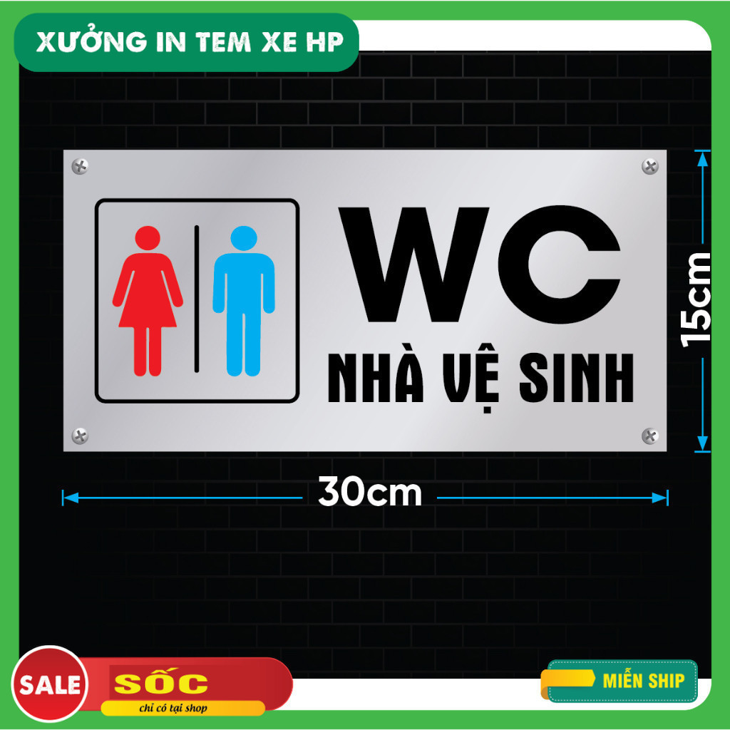 Decal Nhà Vệ Sinh, Decal WC Toilet, Bảng Chỉ Dẫn Nhà Vệ Sinh, Restroom, Khu Vực WC Vệ Sinh Cỡ Lớn Ch