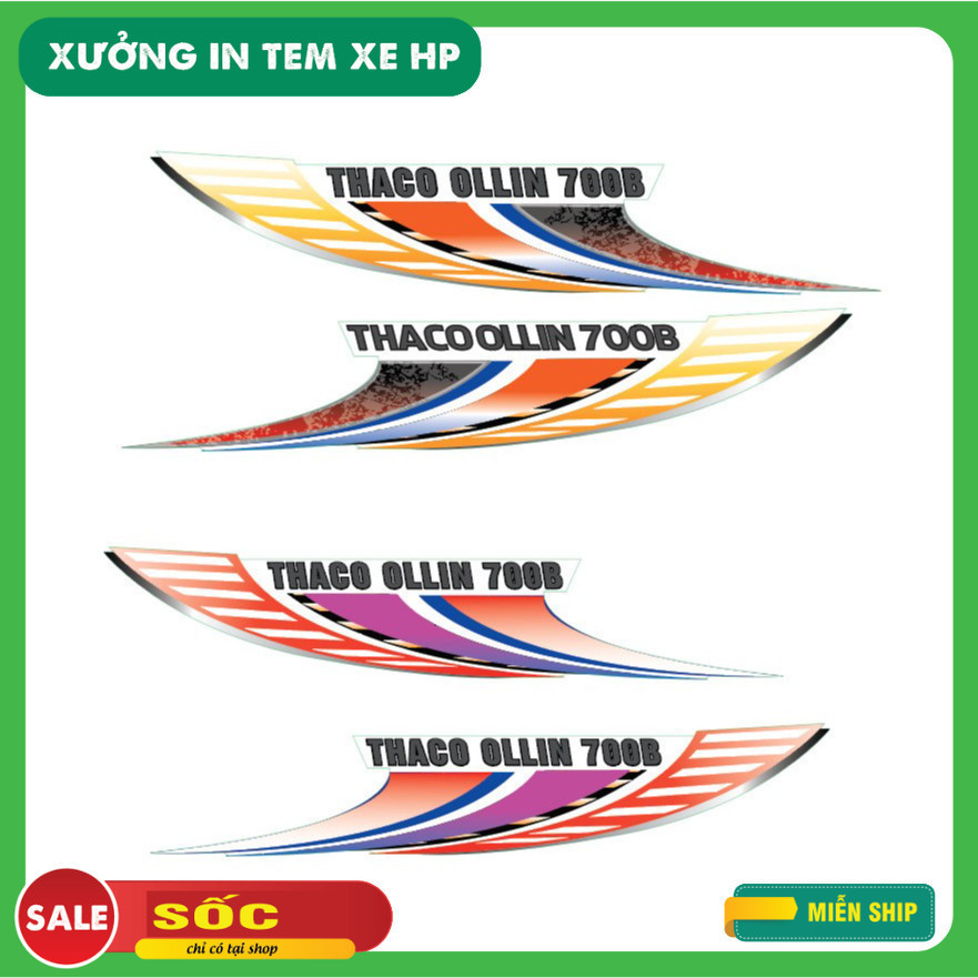 Tem decal dán cánh cửa Thaco ollin 700B, 700C, 198. Tem trang trí xe tải thaco ollin 198  (sl 2 tem 