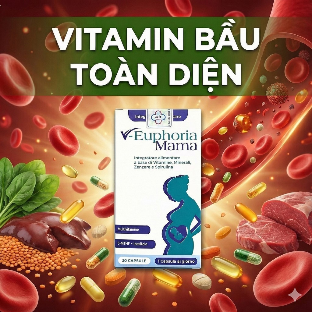 V-Euphoria Mama 5-MTHF – Vitamin Tổng Hợp, Sắt, DHA & Vi Chất Cho Phụ Nữ Trước, Trong & Sau Mang Tha