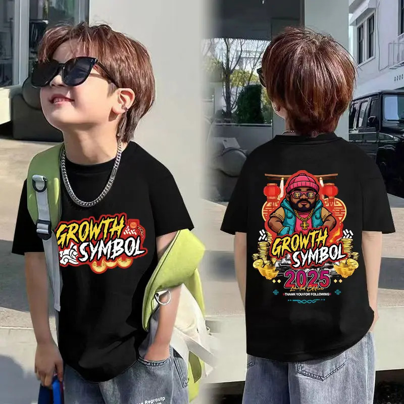 Quần áo trẻ em Yout-Trẻ em Áo sơ mi cổ tròn cotton in hình hiện đại 'TĂNG TRƯỞNG SYMBOL' Thoải mái v