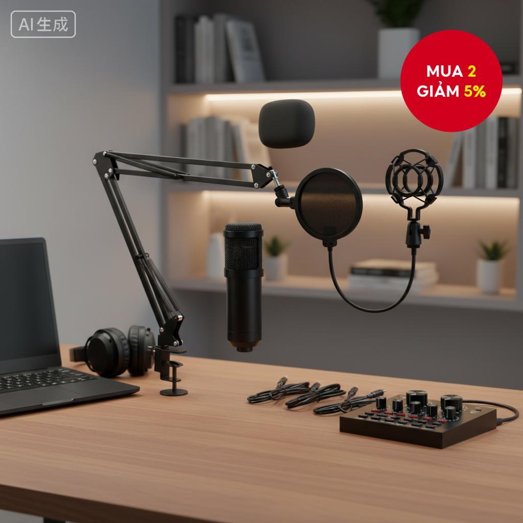 Bộ Micro BM800 V8 kèm Sound Card với Giá Đỡ dùng cho Livestream, Karaoke, Podcast và Ghi Âm