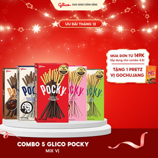  Combo 5 hộp Bánh que Glico Pocky mix vị  1 Socola - 1 Dâu - 1 Cookies & Cream - 1 Trà Xanh - 1 Double Choco  