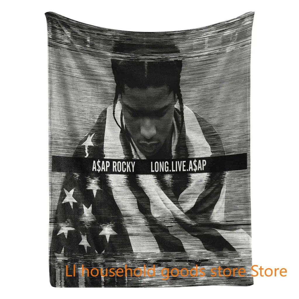 Chăn in nhạc ASap Rocky Long.live.asap Thời trang mềm mại Chăn flannel trắng Ấm áp Thoải mái Dùng ch