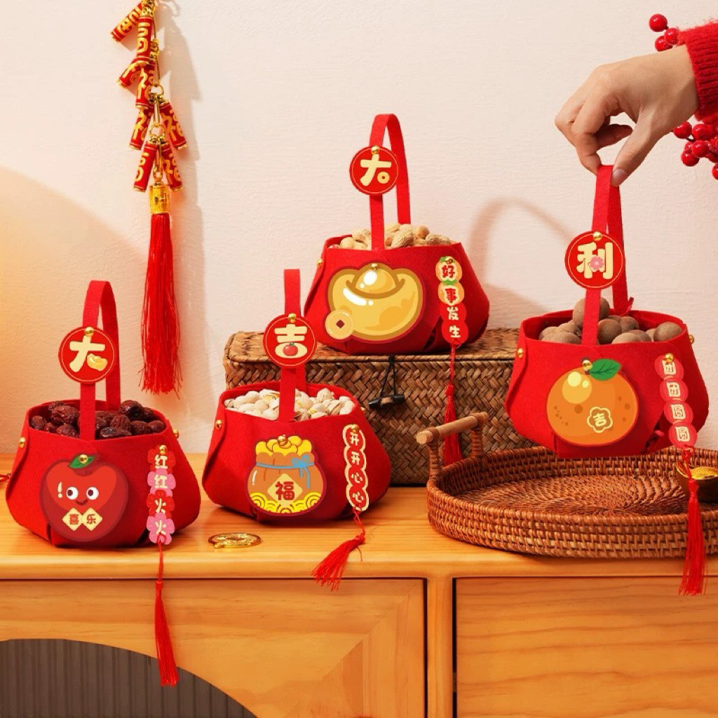 Bộ 4 Giỏ Đựng Đồ Ăn Tết 2026, Giỏ Trái Cây Bánh Kẹo Di Động, Đồ Trang Trí Tết Nguyên Đán Tiện Lợi, G