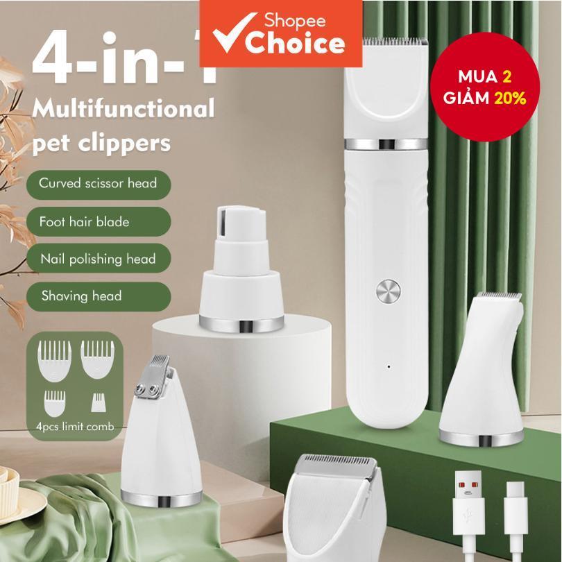 Bộ chải lông điện cho thú cưng 4 TRONG 1 - Tông đơ cắt tóc cho chó mèo, có thể sạc lại USB với máy mài móng tay, tông đơ & dụng cụ làm tóc chân