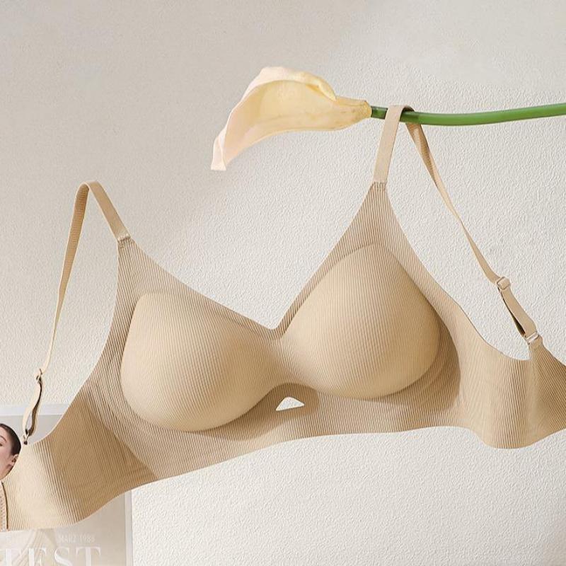 Women's Seamless Bra with Lift-Up Effect, No Underwire, Soft Rubber Bra with 2.5CM Round Foam Pad, B