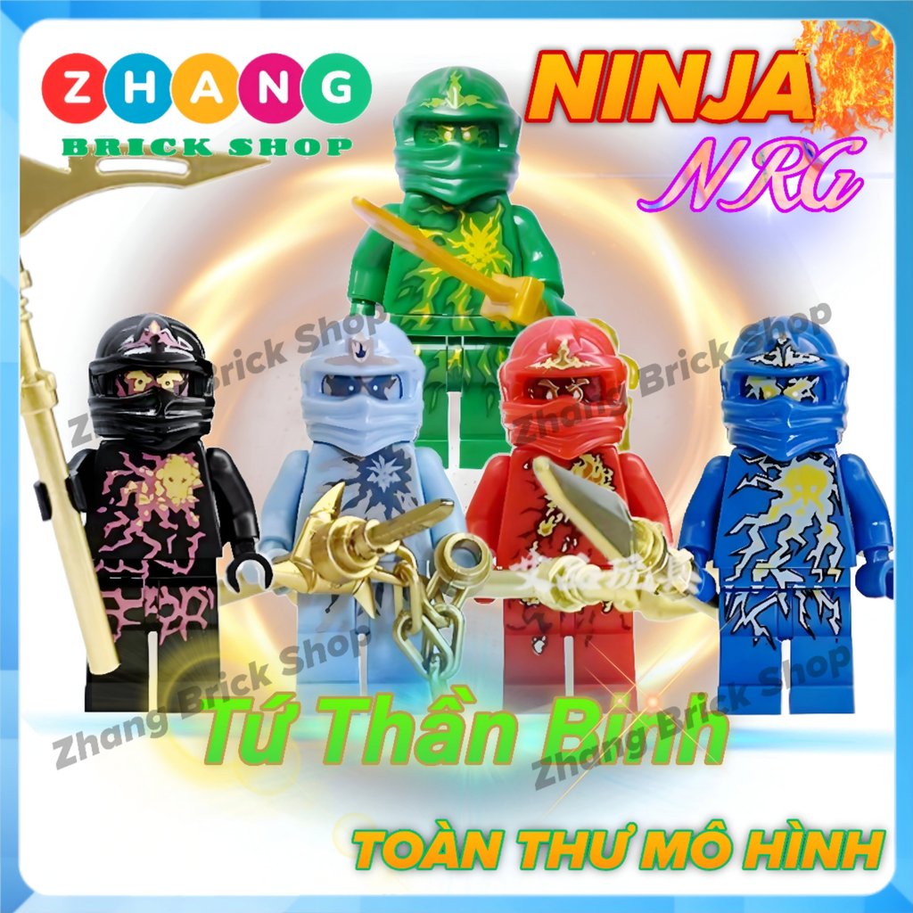 Mô hình nhân vật Ninja NRG Zane Kai Cole Jay kèm tứ thần binh trang trí bánh sinh nhật Zhang Brick S
