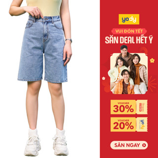  SALE⚡ Quần short jean nữ Yody dáng lửng ống rộng chất demin co giãn năng động TRA - SJN3052 