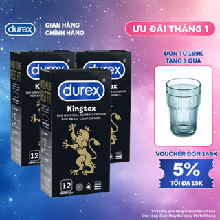  Bộ 3 hộp bao cao su Durex Kingtex ôm sát bôi trơn  size 49mm 12 bao hộp  