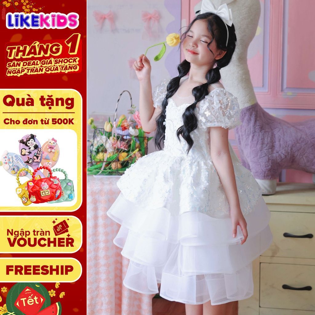 Đầm bé gái kiểu dáng CÔNG CHÚA hoạ tiết LẤP LÁNH MH27L78 (Kèm cài) - Likekids