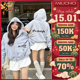  Áo Khoác Hoodie Zip Boxy MIUCHO Nỉ 2 Da Cao Cấp Dày Dặn Mềm Mại Thoáng Mát In Chữ Basic 2630 