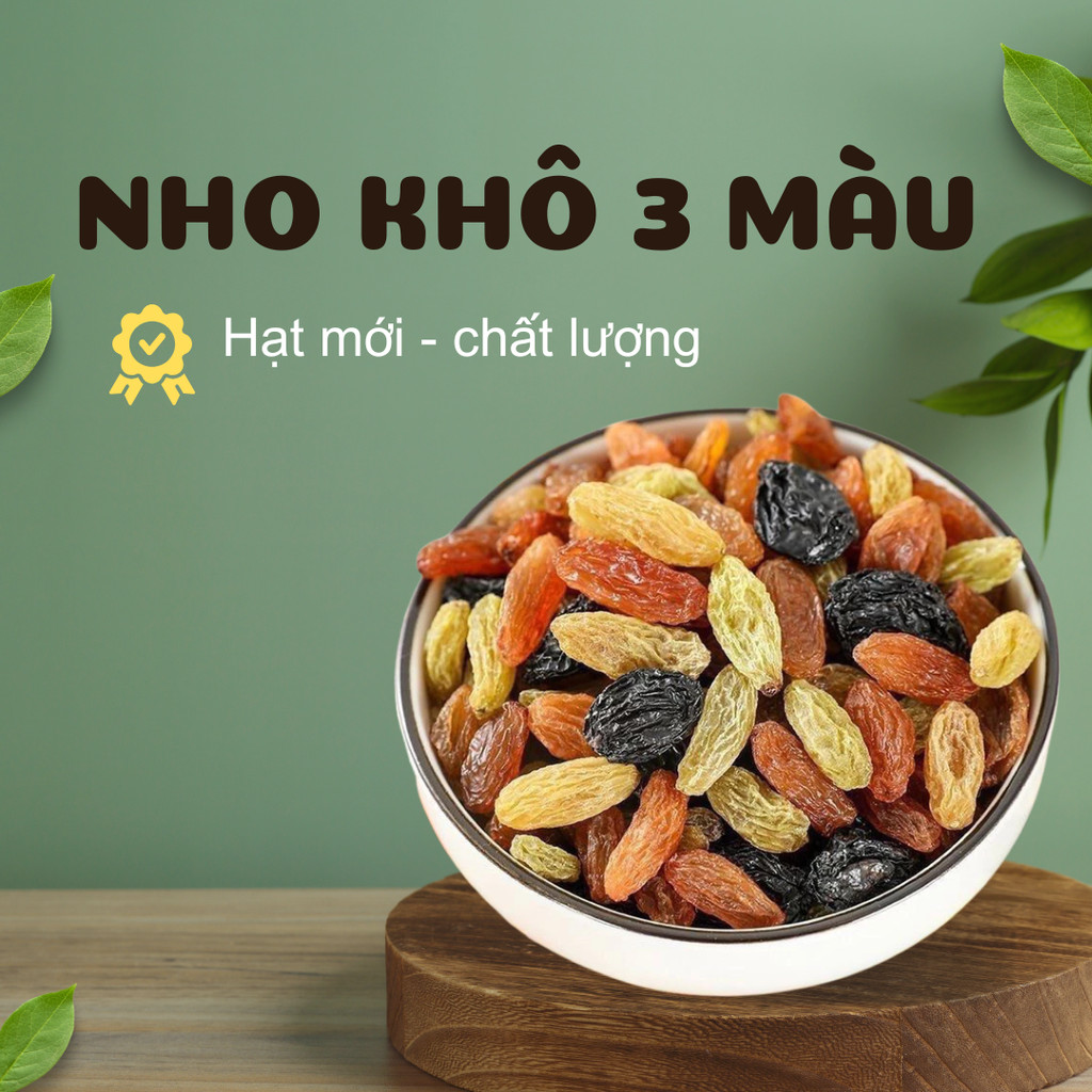 1kg Nho Khô 3 Màu Không Hạt  – Vị Chua Ngọt Tự Nhiên, Không Đường, Nhập Khẩu Chile