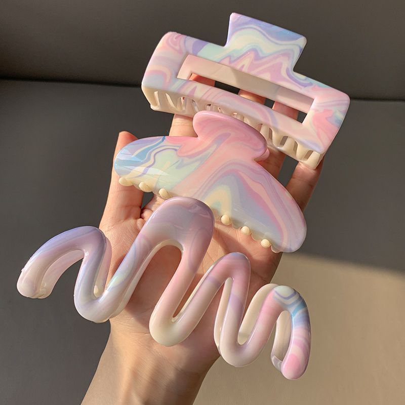 A New Product[30Hot Sale3013Pieces]Korean Style Watermark Ink-Dyed Large Wave Claw Clip Back of Head