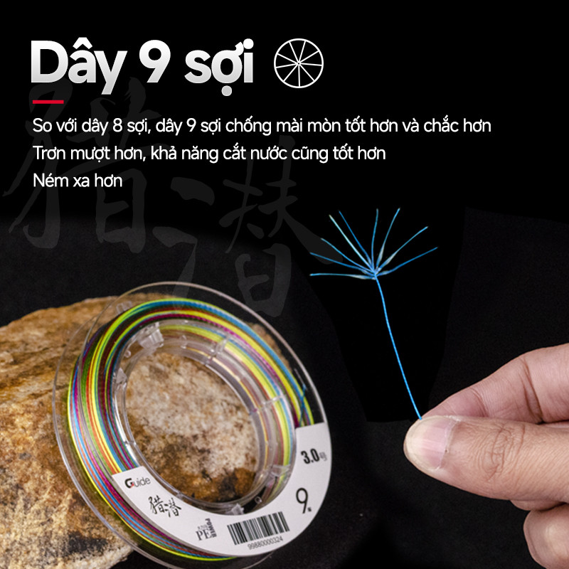 Dây PE Guide 9 Sợi 100M - Mỗi Mét Một Màu, Cắt Nước Cực Đỉnh, Xả Tít, Siêu Bền Bỉ