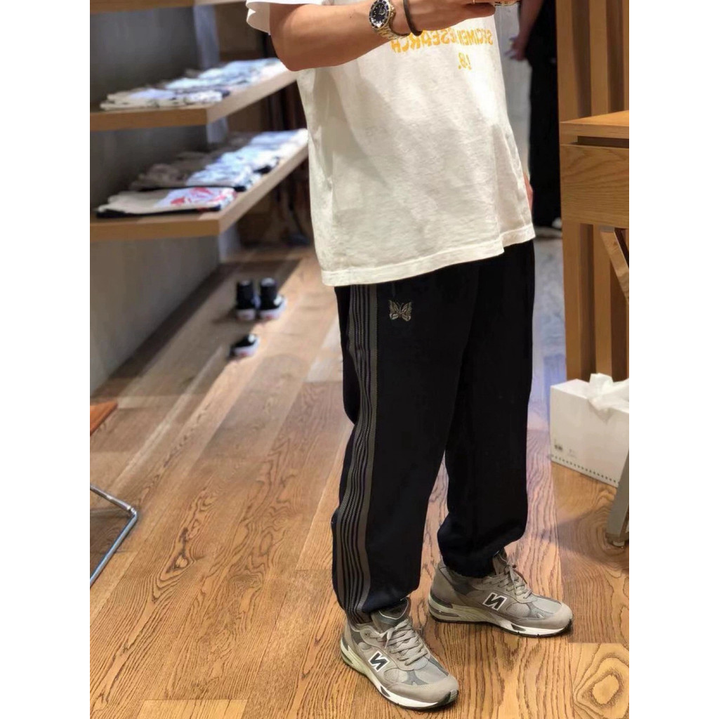 ZSAA Needles Track Butterfly Embroidery Zipper Jogger Pants for Men and Women, Japanese Style Sports