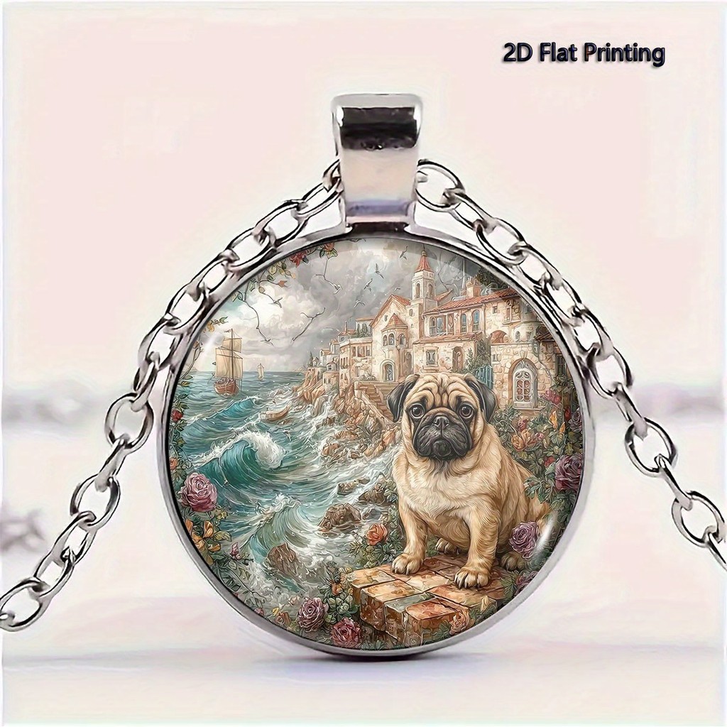 1PC 2D Flat In Hình Pug Sea House Vòng Cổ Hoa, Ngày Nhà Giáo / Ngày Lễ Tình Nhân / Gia Đình / Bạn Bè