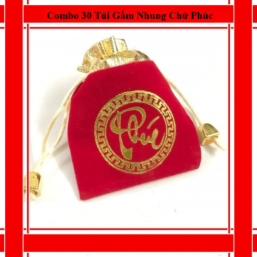 Combo 30 Túi Gấm Nhung Chữ Phúc - Túi Vải - Vật Phẩm Phong Thuỷ - Phong Thuỷ Nhà Ở - Đựng Trang Sức,