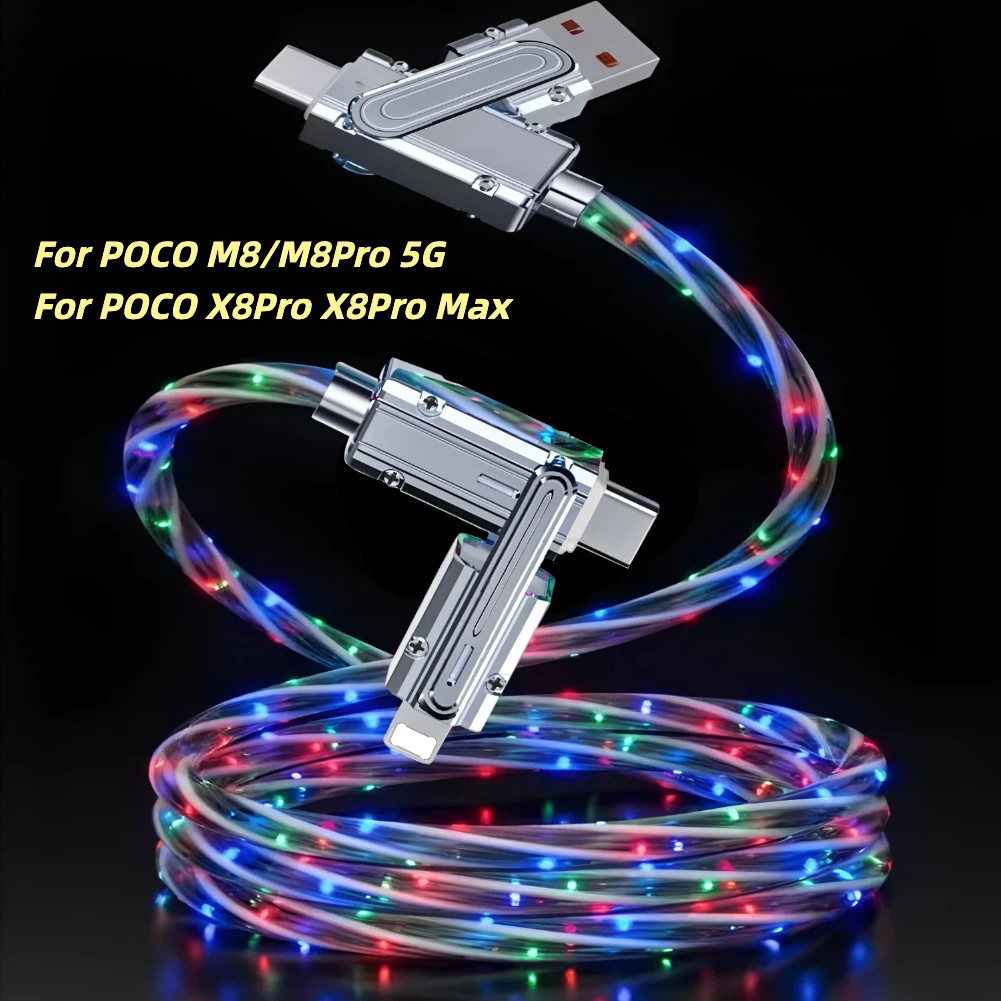 Cáp sạc dữ liệu 4 trong 1 LED RGB Type-C sang Type-C sang Type-C sang 8Pin có cổng USB Micro Type C 