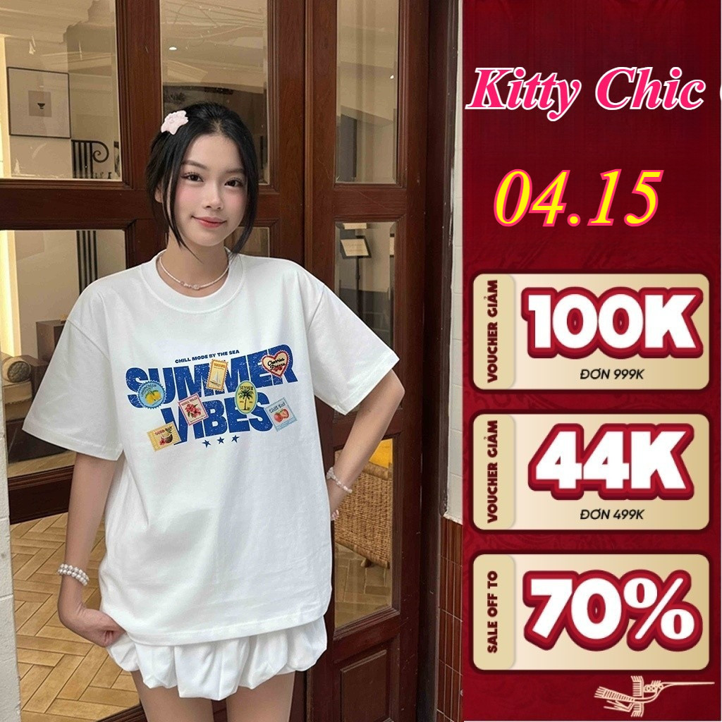 COD✅(Hồ Chí Minh)🚚kitty shop Áo thun  áo suông nam nữ summer vibes thời trang hàn quốc.