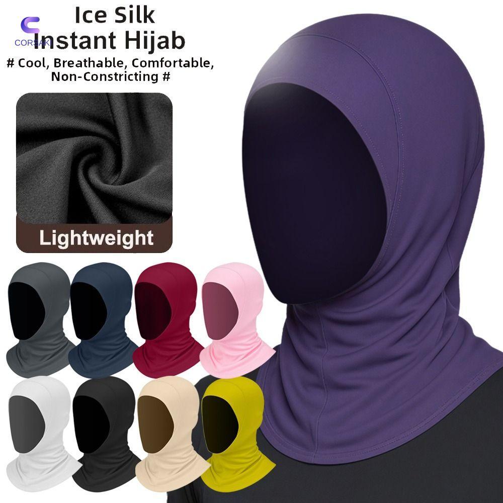 Khăn Hijab Nữ CORSAKI, Khăn choàng Hijab Chống nắng bằng lụa băng, Spandex thanh lịch Bảo vệ cổ nhẹ 
