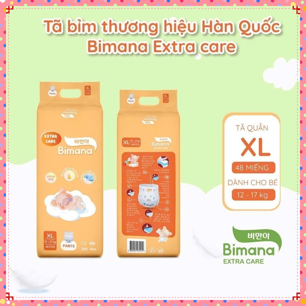Tã/Bỉm Dán/Quần BIMANA EXTRA CARE Thấm Hút Tốt, Đủ Size Thấm hút tốt