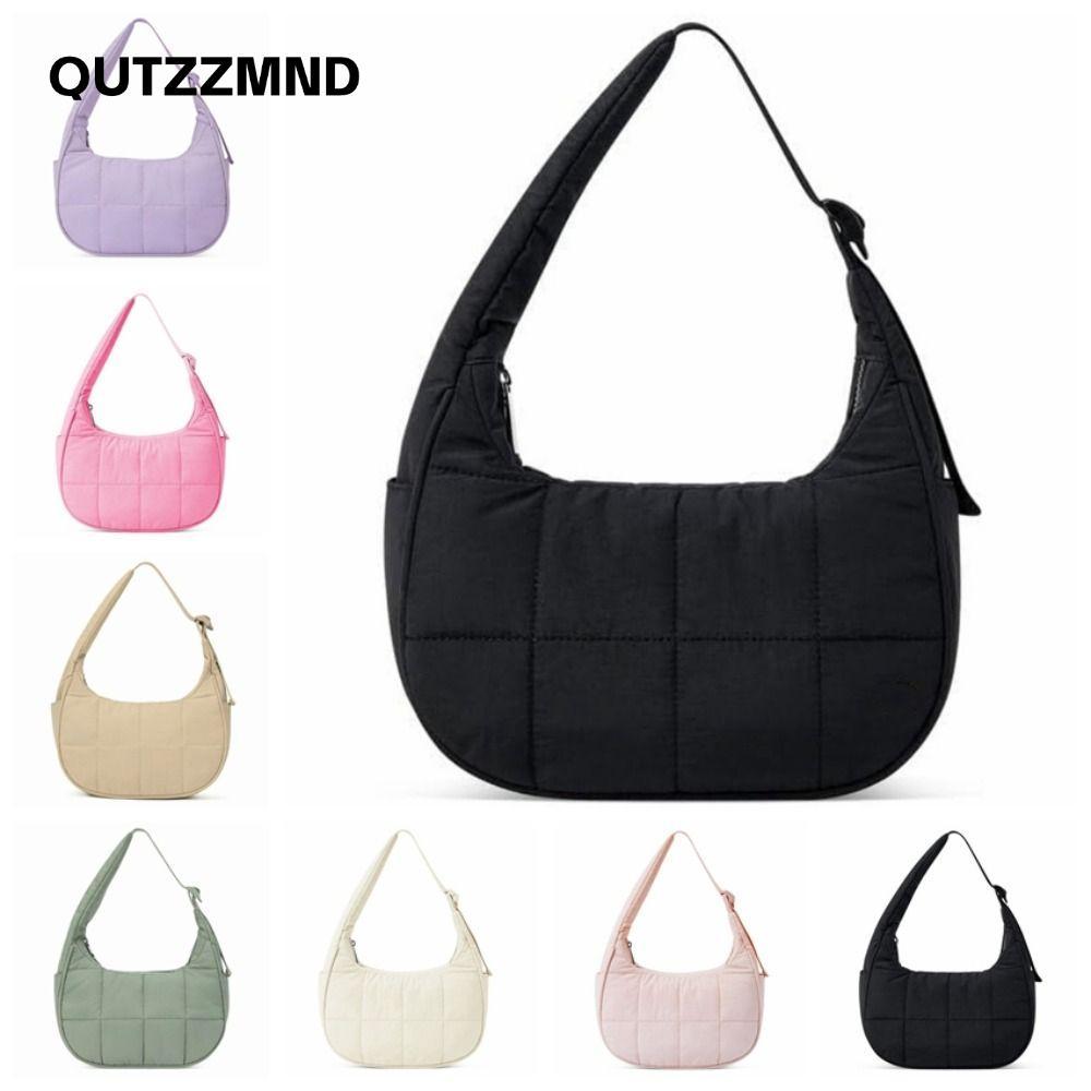 Túi xách QUTZZMND, Túi đeo nách chống nước bằng Nylon, Túi đeo vai Puffy Quilted Puffy dung tích lớn