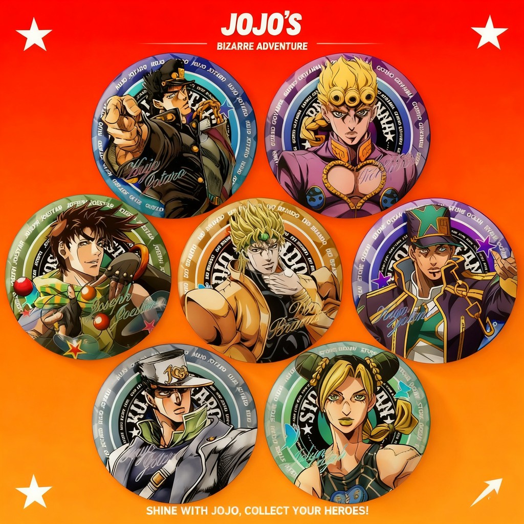 JOJO Kỳ Dị Phiêu Lưu Anime Huy Hiệu Jotaro Kujo Jolyne Cujoh 75 Mm Đôi Flash Pin Lớn Men Sưu Tập Hàn