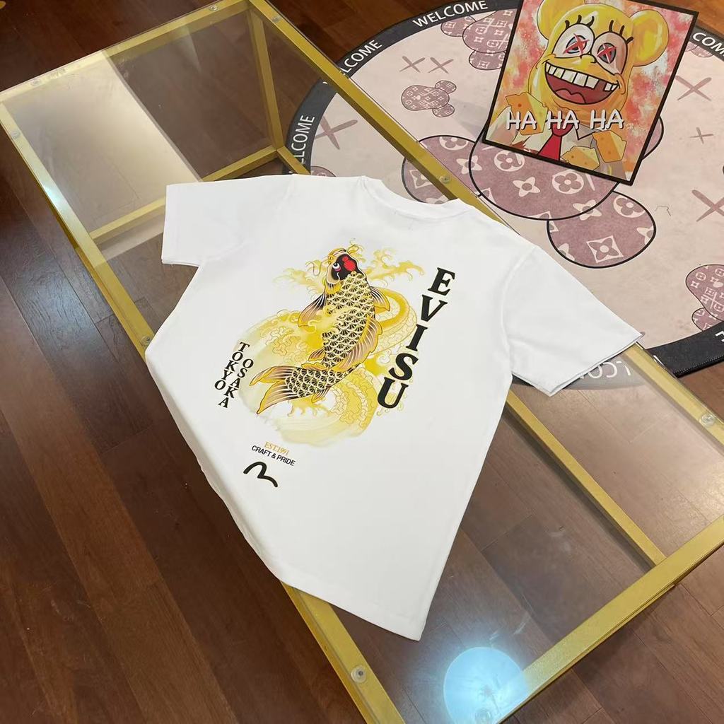 Áo sơ mi EVISU 2025 mới, cổ tròn, tay ngắn, phong cách unisex, phù hợp dạo phố