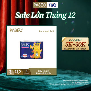  Lốc Giấy Vệ Sinh Paseo 3 Lớp Mềm Mịn Cao Cấp 4 Cuộn lốc - Tan Nhanh - Không Gây Tắc Nghẽn 