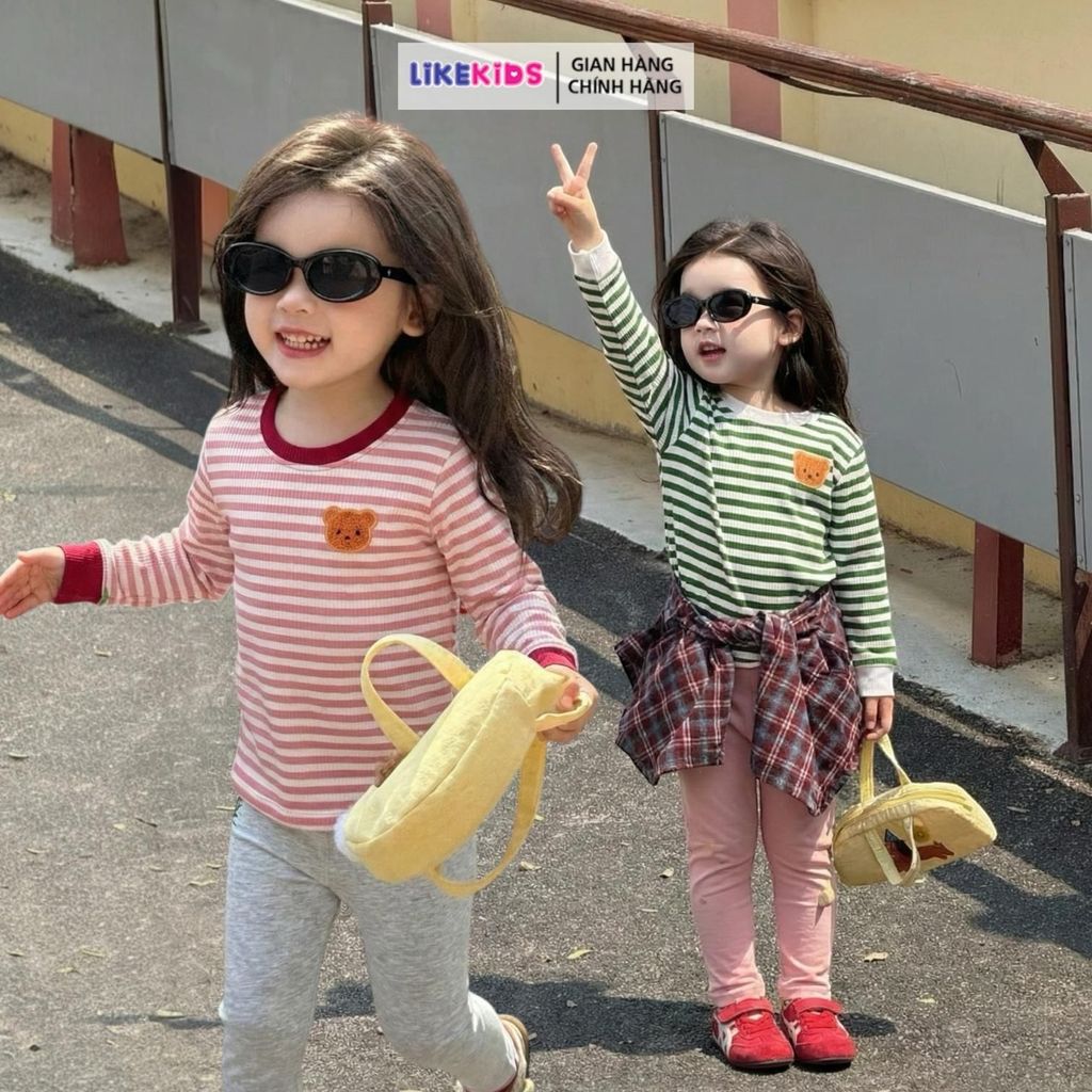 ÁO THUN tay dài cho bé gái hoạ tiết SỌC LikeKids V51