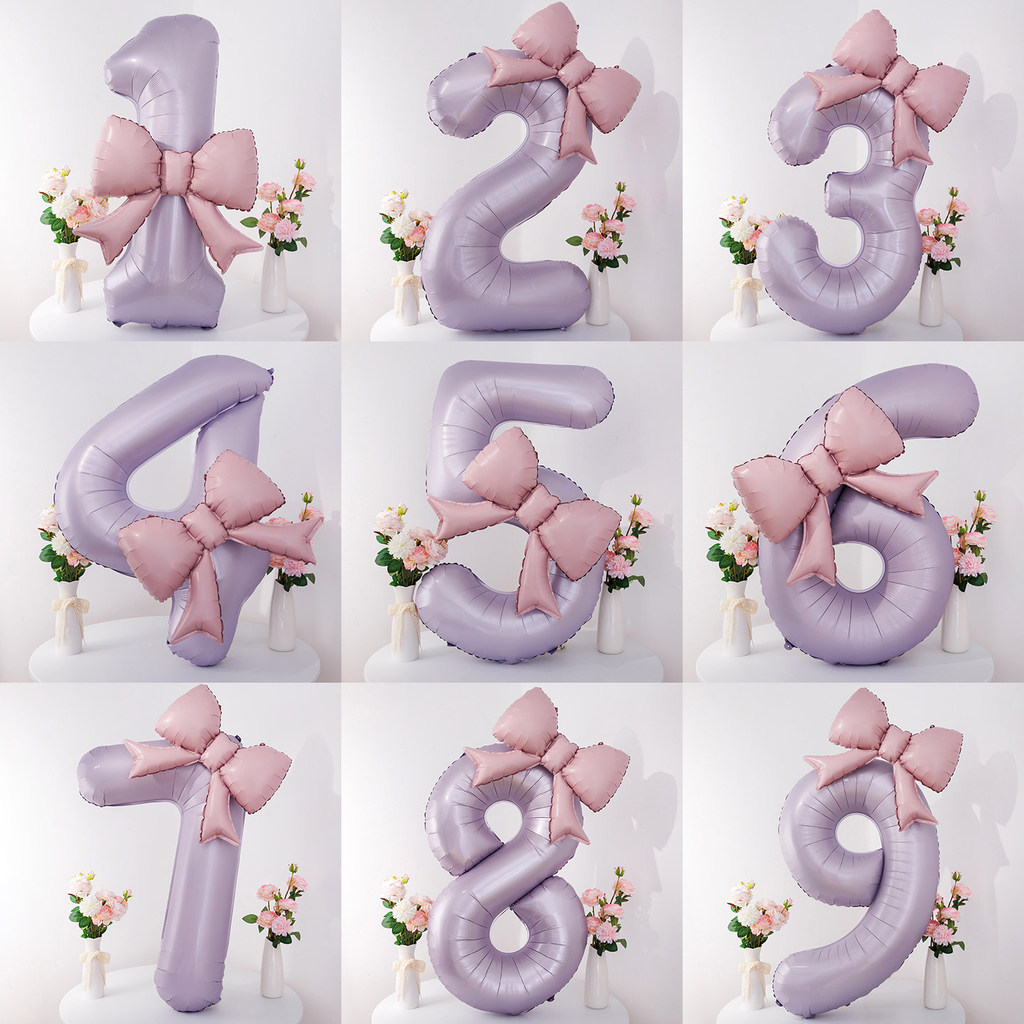 Bóng Số Màu Tím 40 Inch Có Nơ Màu Hồng Tím Sinh Nhật Số Bóng Cho Bé Gái Con Gái Con Gái Trang Trí Si