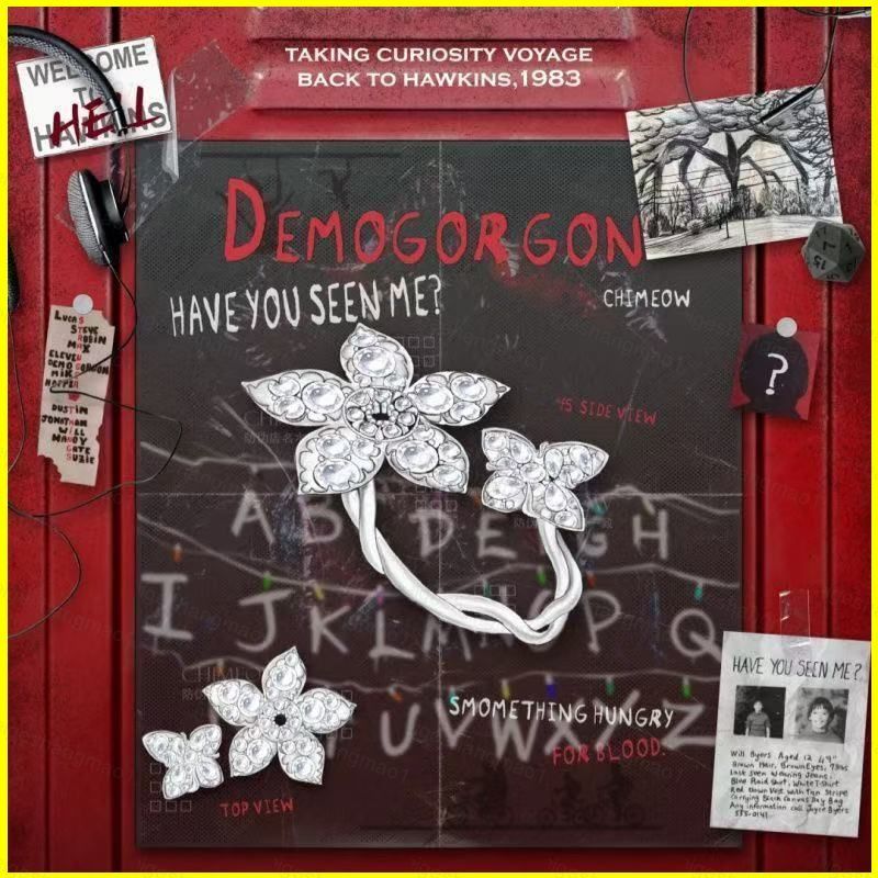 MG1 Stranger Things Demogorgon Nhẫn Hoa Hình Đa Năng Anime Trang Sức GM1