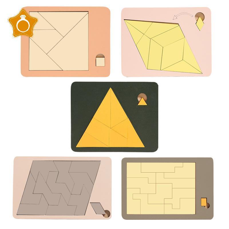 [GE] 1 Bộ Đồ Chơi Trẻ Em Câu Đố Hình Học Bằng Gỗ Thử Thách Không Thể Đốt Não Nén IQ Tangram Brain Te