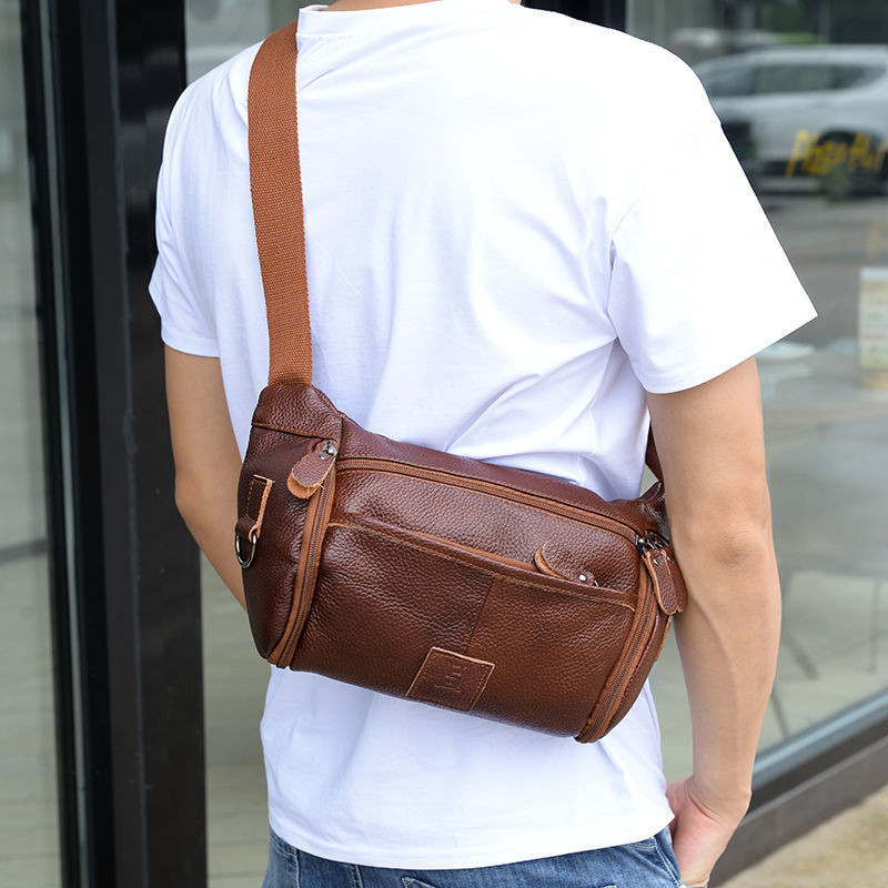 Men's Bag New Genuine Leather Fashion Waist Bag Men's Multifunctional Chest Bag Top Layer Cowhide La