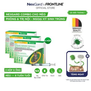   Combo 3 hộp  NexGard COMBO - Ống nhỏ gáy phòng nội ngoại ký sinh trùng dành cho Mèo - 3 hộp 9 ống size L 