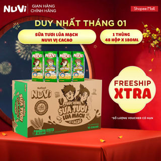  Thùng 48 Hộp Thức Uống Sữa Tươi Lúa Mạch NuVi Vị Cacao 180ml 