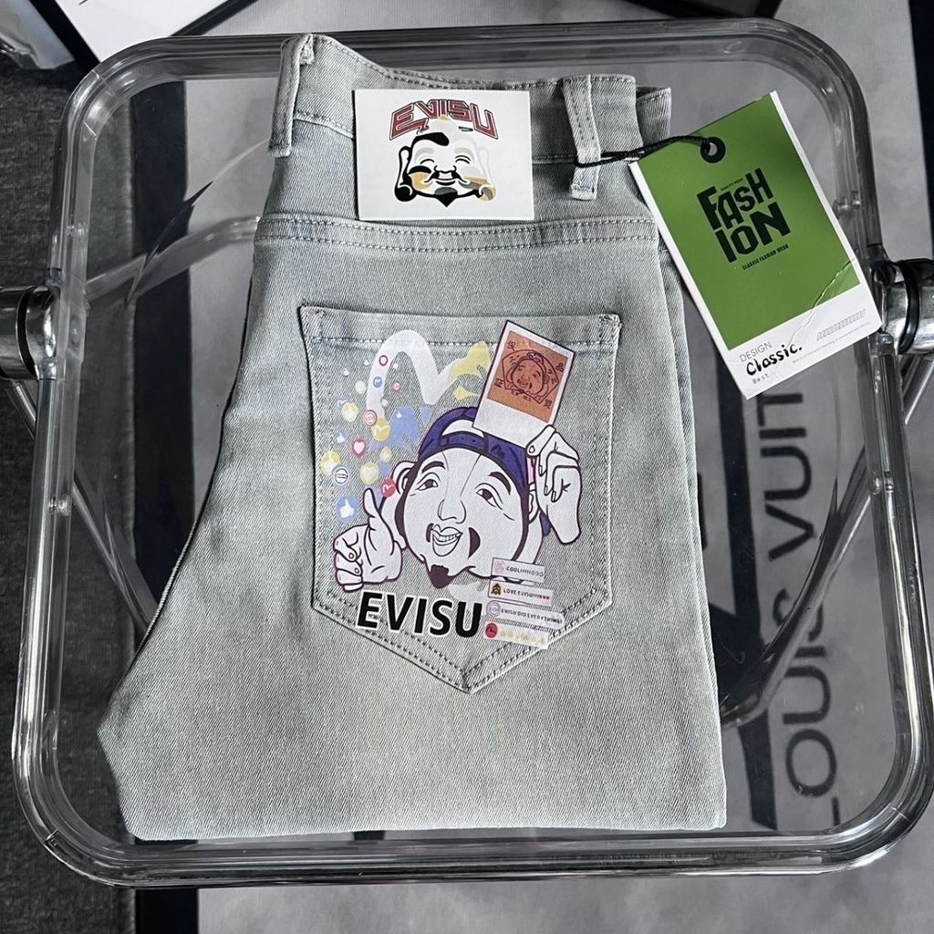 Quần Jean Evisu2163 Phong Cách Mới, Chân Co Dãn Nhỏ, Phù Hợp Nam Giới