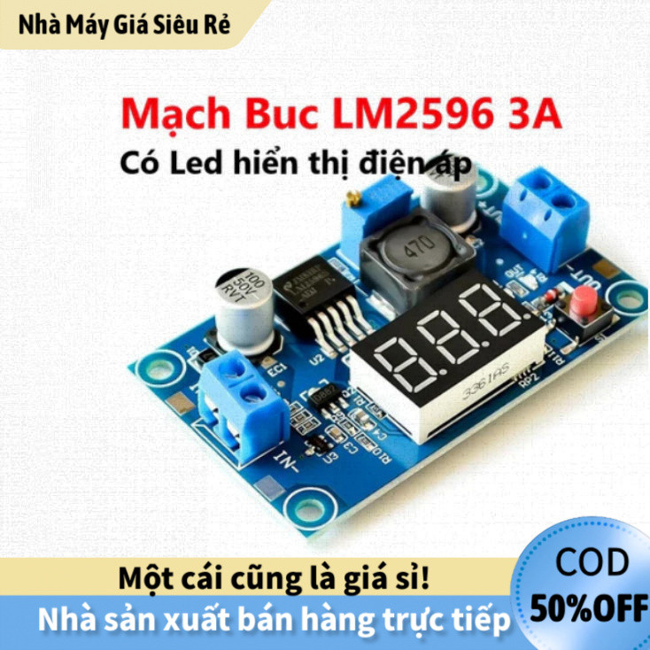 【24H】DC-DC LM2596 Mạch Hạ Áp – Điều Chỉnh Chính Xác, Có Màn Hình LED, 3A